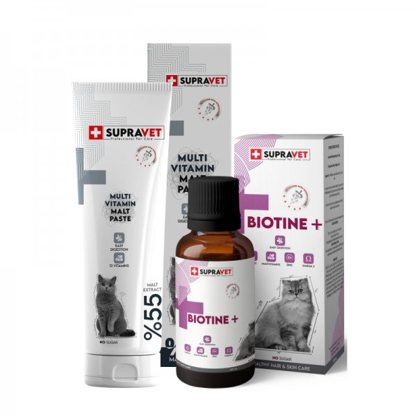 Set-04 Multi Vitaminli Kedi Malt Macunu 100 Gr + Biotine Tüy Dökülmesi Engelleyici Damla 100 Ml