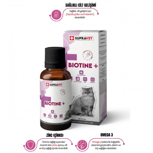 Plus +B For Cats Biotine Damla 100 ML + Zinc + Multi Vitamin ( Kediler Için Tüy Sağlığı Damlası )