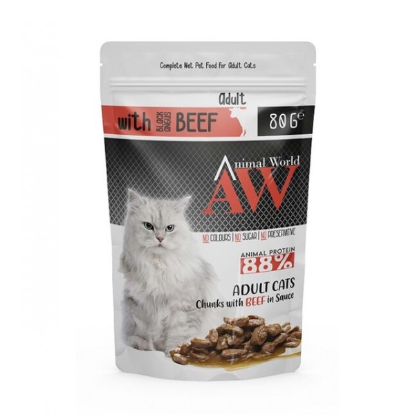 AW Sığır Etli Yetişkin Kedi Pouch Mama 80 gr